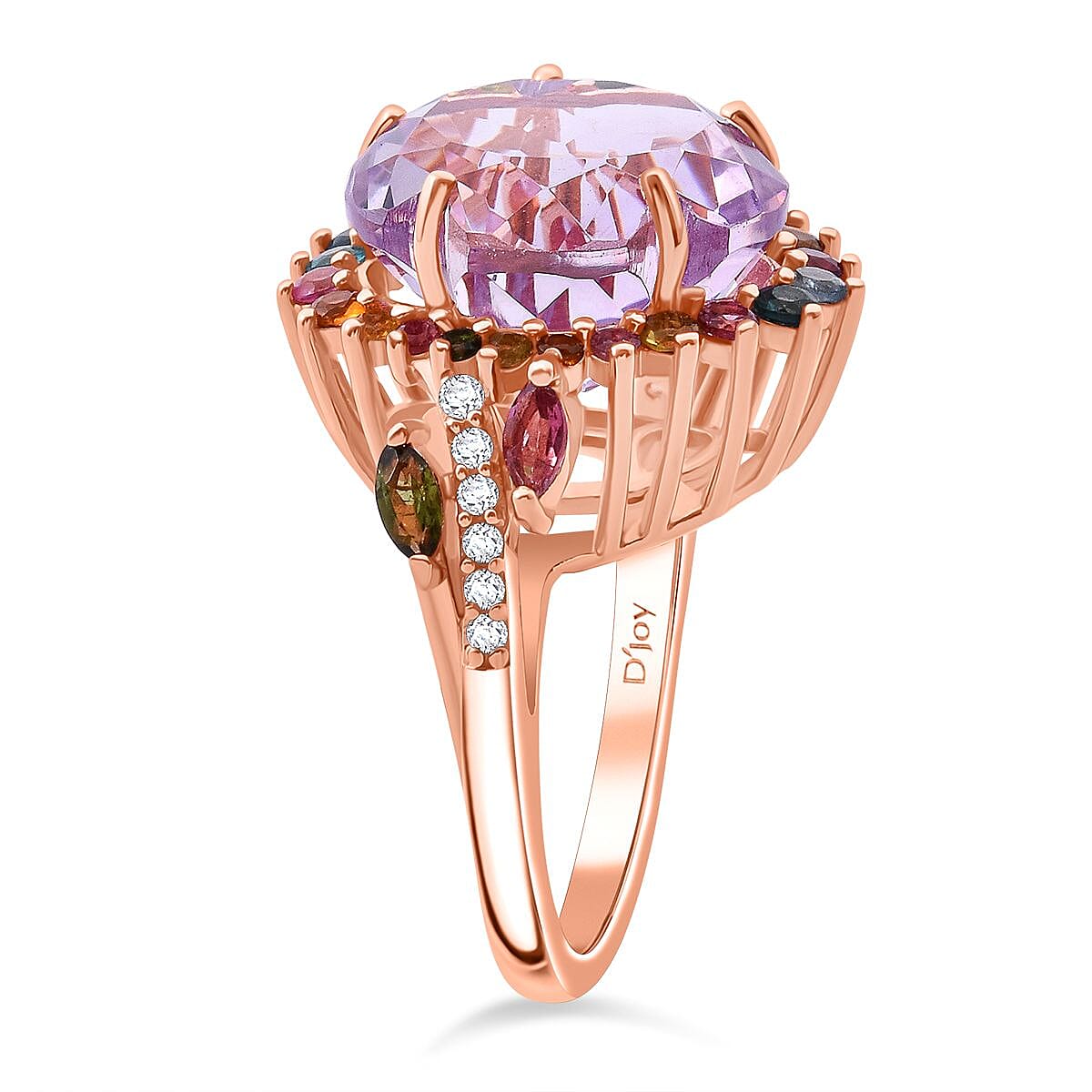 Floral Cut Premium Rose De France Amethyst and Multi Gemstone 11.25 ctw Gilded Garden Ring in Vermeil Rose Gold Over Sterling Silver (Size 6.0) image number 3
