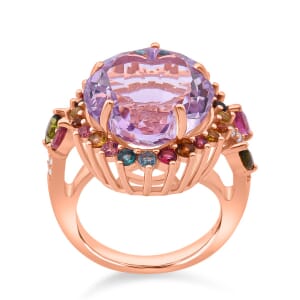 Floral Cut Premium Rose De France Amethyst and Multi Gemstone 11.25 ctw Gilded Garden Ring in Vermeil Rose Gold Over Sterling Silver (Size 8.0)