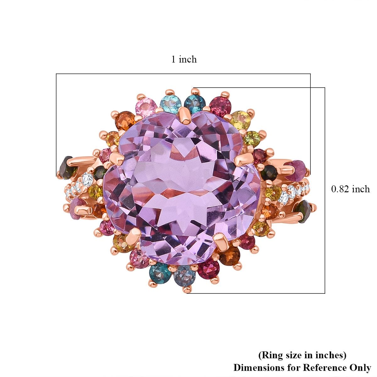 Floral Cut Premium Rose De France Amethyst and Multi Gemstone 11.25 ctw Gilded Garden Ring in Vermeil Rose Gold Over Sterling Silver (Size 8.0) image number 5