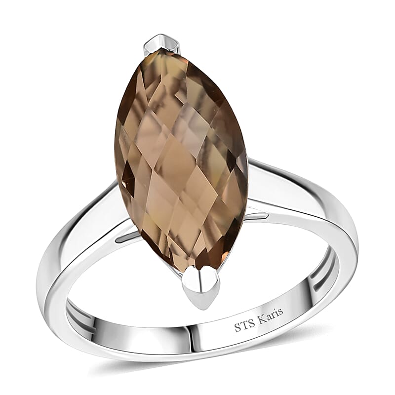 Karis Brazilian Smoky Quartz 4.40 ctw Solitaire Ring in Platinum Bond (Size 10.0) 