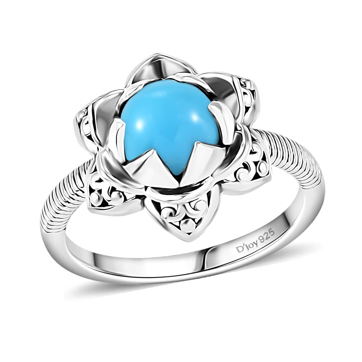 Artisan Crafted Sleeping Beauty Turquoise 1.20 ctw Floral Ring in Black Oxidized Sterling Silver (Size 10.0) image number 0