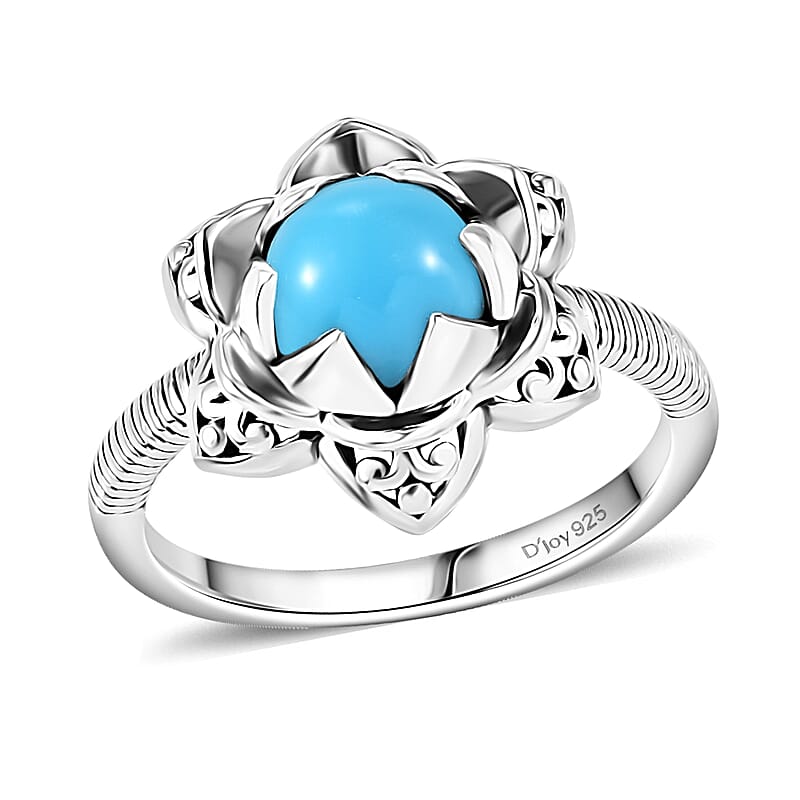 D'Joy Artisan Crafted Sleeping Beauty Turquoise 1.20 ctw Floral Ring in Black Oxidized Sterling Silver (Size 10.0)