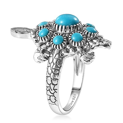 Artisan Crafted Sleeping Beauty Turquoise 1.85 ctw Turtle Ring in Black Oxidized Sterling Silver (Size 10.0)