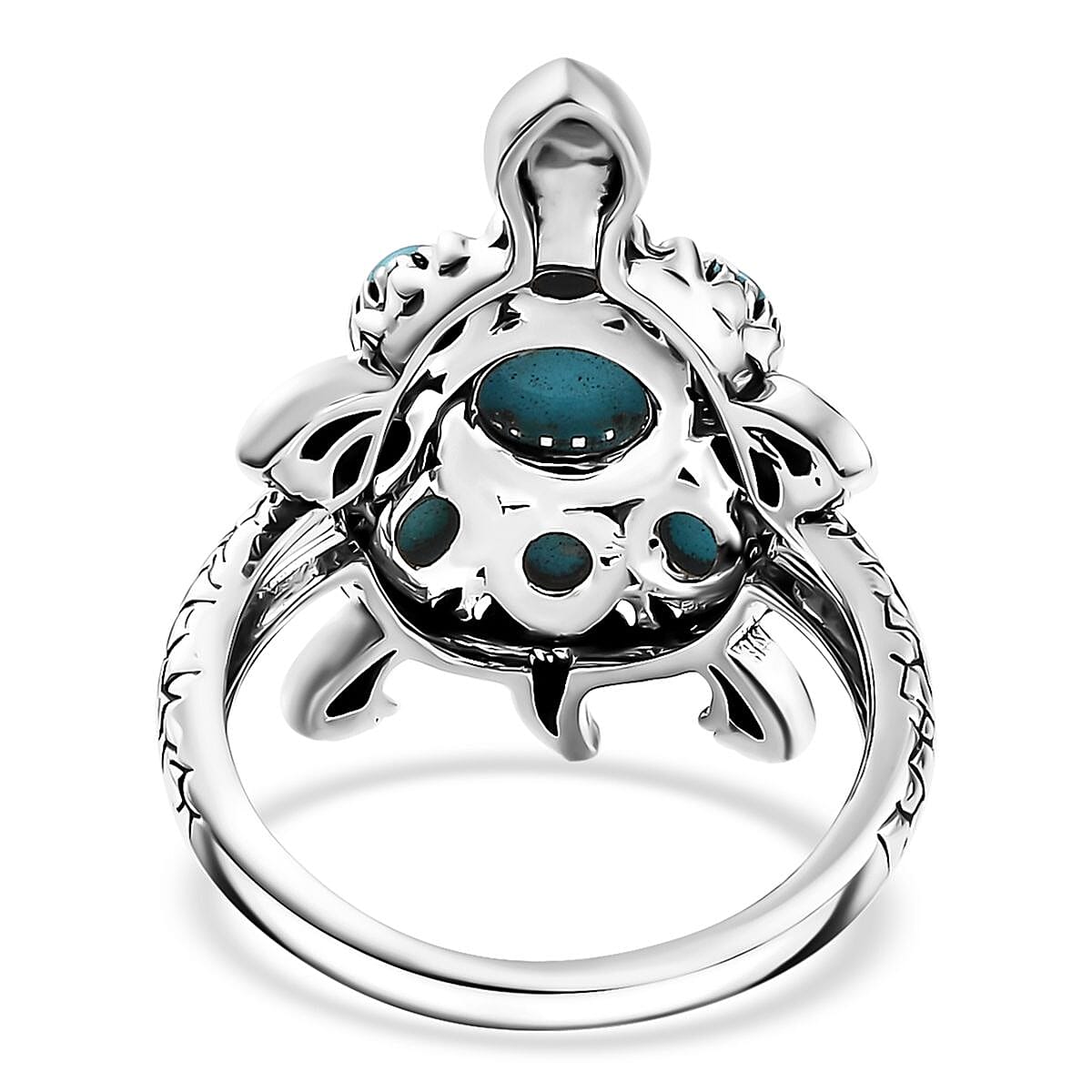 Artisan Crafted Sleeping Beauty Turquoise 1.85 ctw Turtle Ring in Black Oxidized Sterling Silver (Size 10.0)