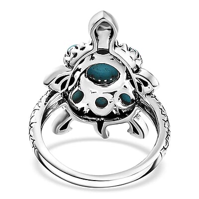 Artisan Crafted Sleeping Beauty Turquoise 1.85 ctw Turtle Ring in Black Oxidized Sterling Silver (Size 10.0)