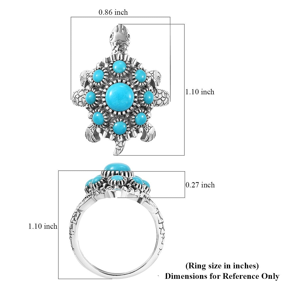Artisan Crafted Sleeping Beauty Turquoise 1.85 ctw Turtle Ring in Black Oxidized Sterling Silver (Size 10.0)