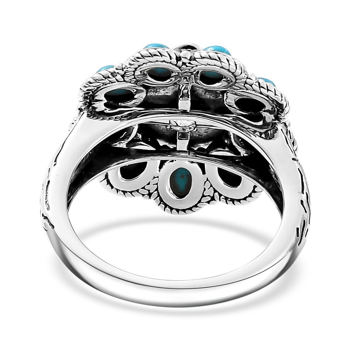 Indian Artisan Crafted Sleeping Beauty Turquoise 1.50 ctw Floral Ring in Black Oxidized Sterling Silver (Size 7.0) image number 4