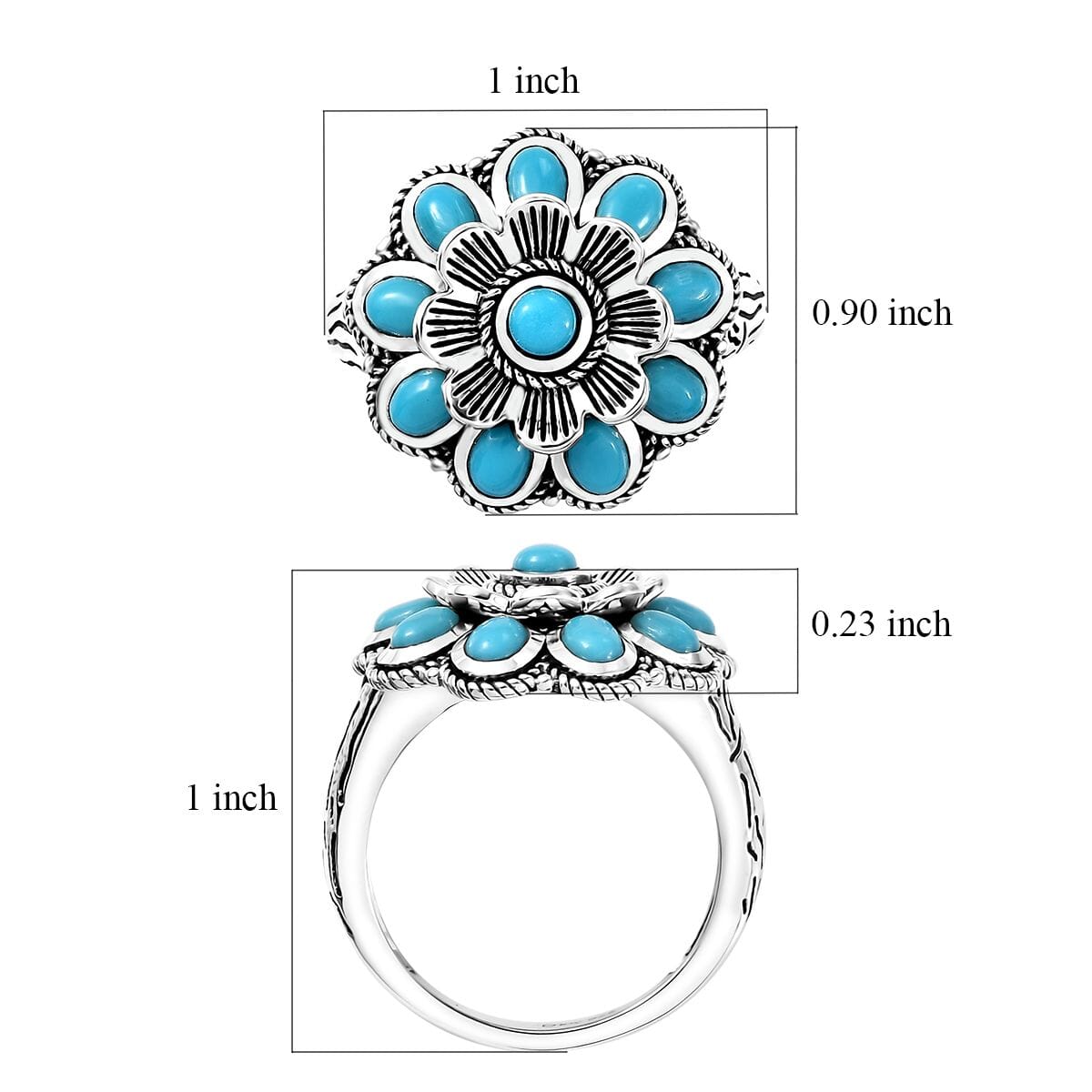 Indian Artisan Crafted Sleeping Beauty Turquoise 1.50 ctw Floral Ring in Black Oxidized Sterling Silver (Size 7.0) image number 5