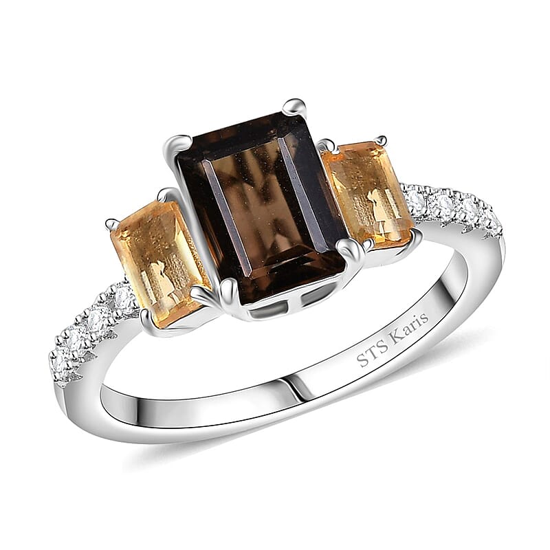 Karis Brazilian Smoky Quartz and Multi Gemstone 2.35 ctw Ring in Platinum Bond (Size 10.0)