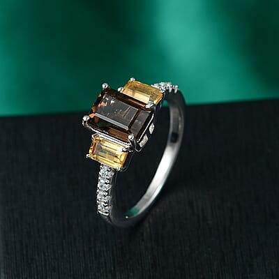 Karis Brazilian Smoky Quartz and Multi Gemstone 2.35 ctw Ring in Platinum Bond (Size 10.0)