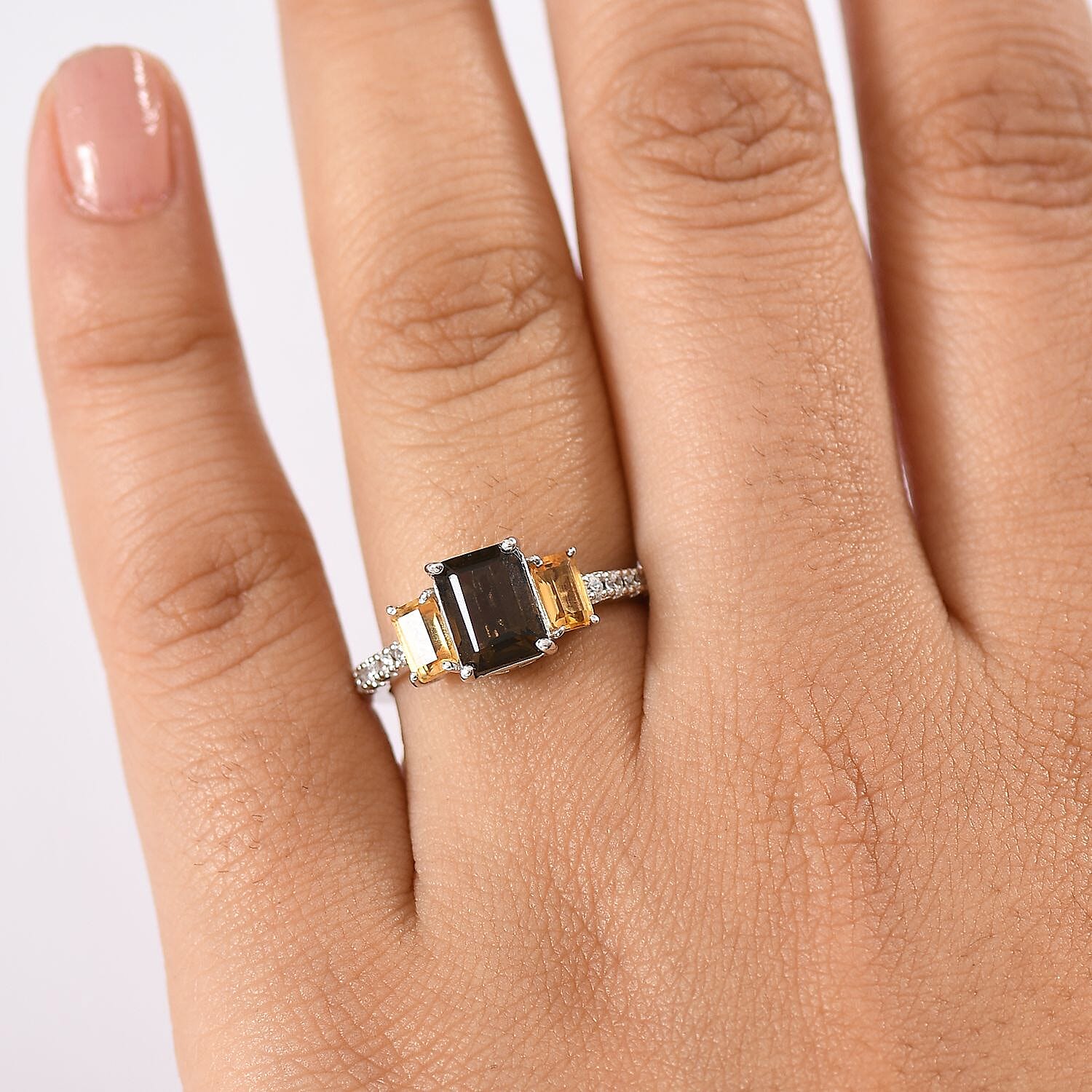 Karis Brazilian Smoky Quartz and Multi Gemstone 2.35 ctw Ring in Platinum Bond (Size 10.0)