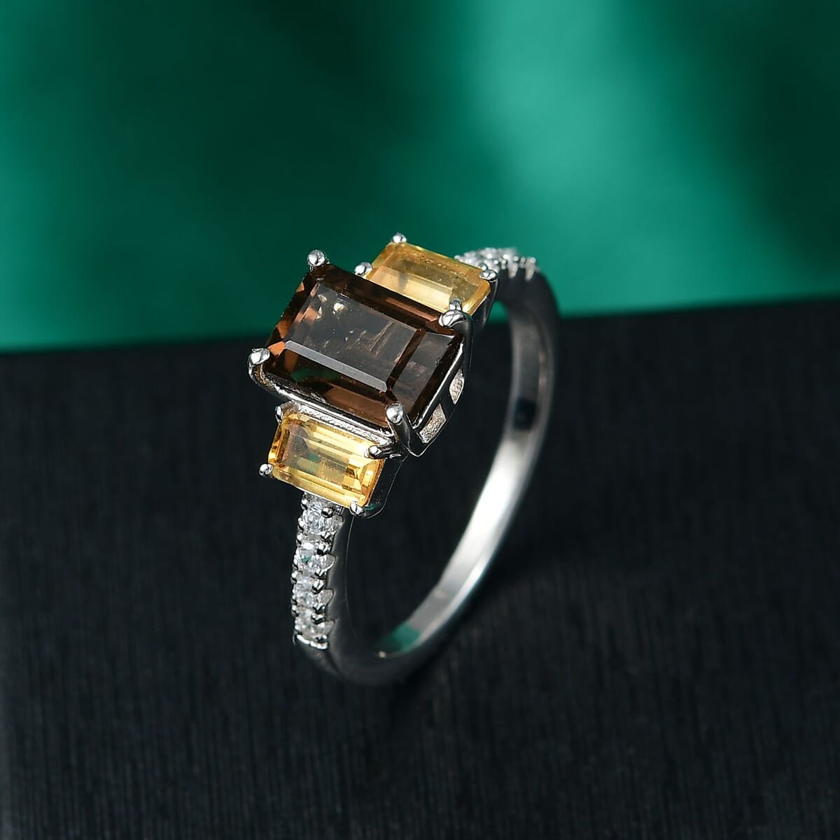 Karis Brazilian Smoky Quartz and Multi Gemstone 2.35 ctw Ring in Platinum Bond (Size 7.0) image number 1