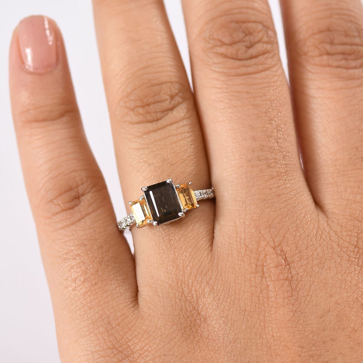 Karis Brazilian Smoky Quartz and Multi Gemstone 2.35 ctw Ring in Platinum Bond (Size 7.0) image number 2