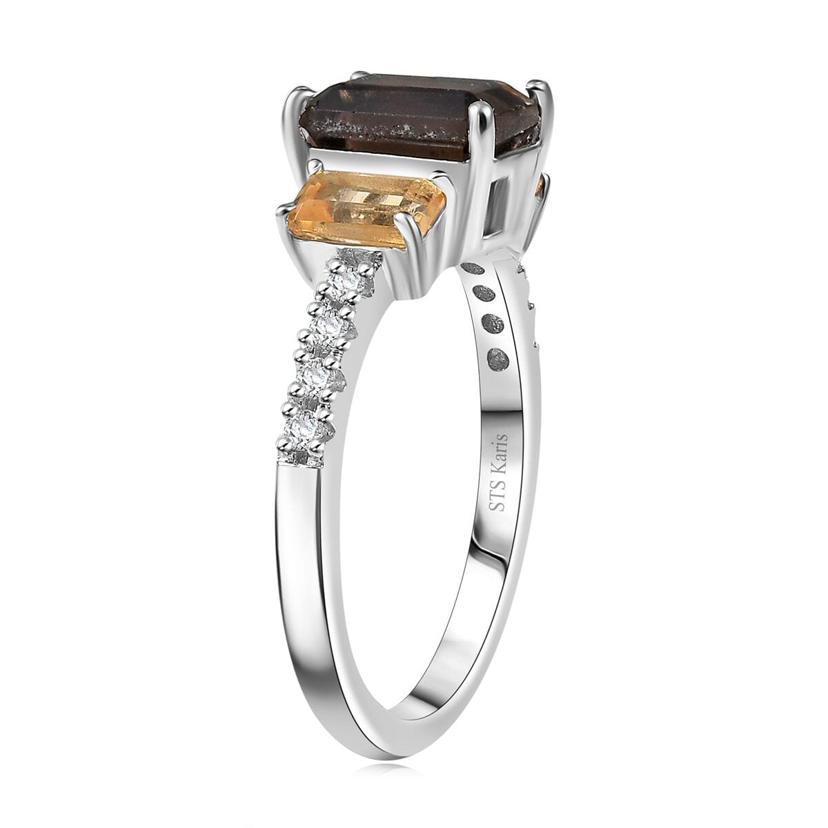 Karis Brazilian Smoky Quartz and Multi Gemstone 2.35 ctw Ring in Platinum Bond (Size 7.0) image number 3