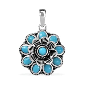 Artisan Crafted Sleeping Beauty Turquoise 1.70 ctw Floral Pendant in Black Oxidized Sterling Silver