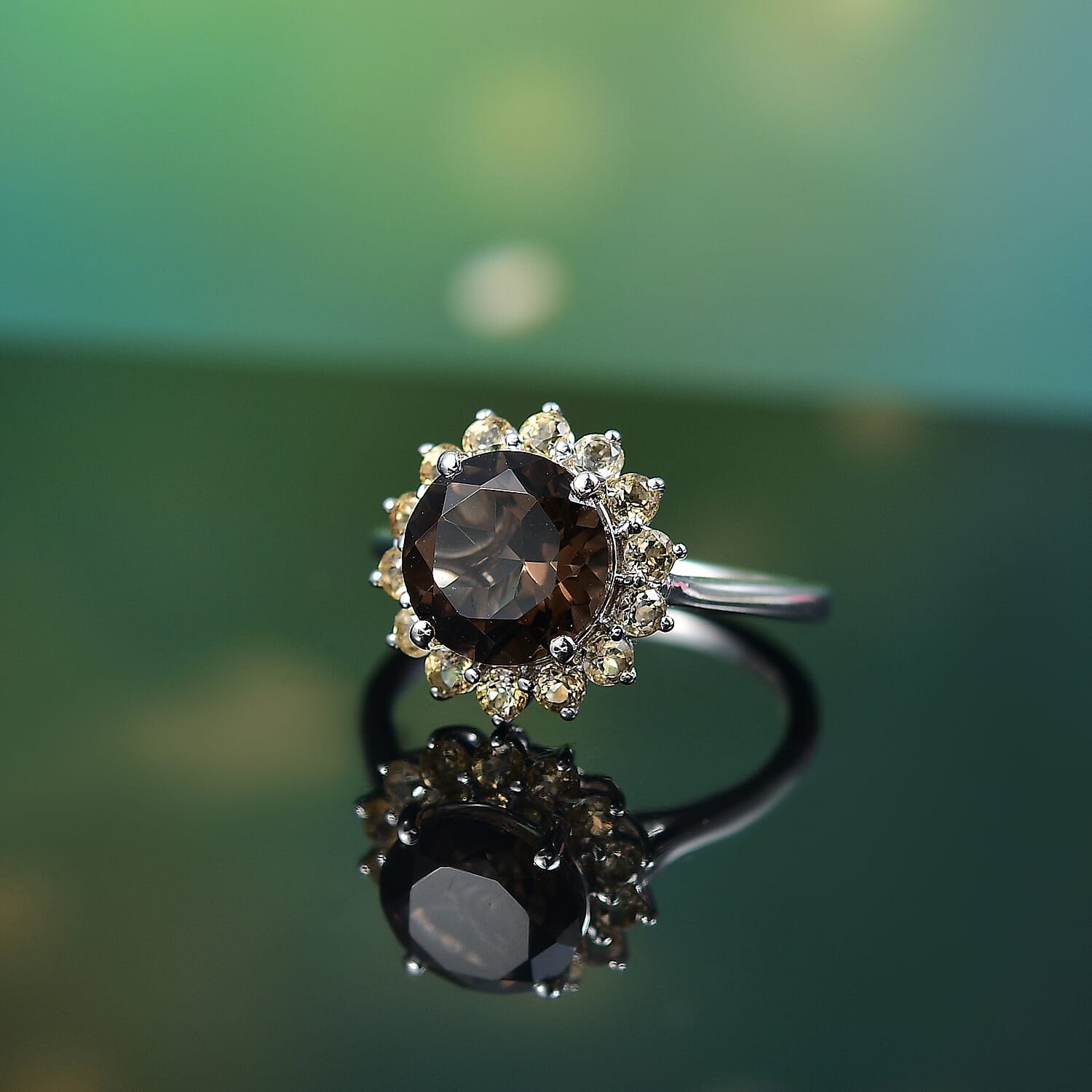 Karis Brazilian Smoky Quartz and Brazilian Citrine 3.20 ctw Ring in Platinum Bond (Size 10.0) 