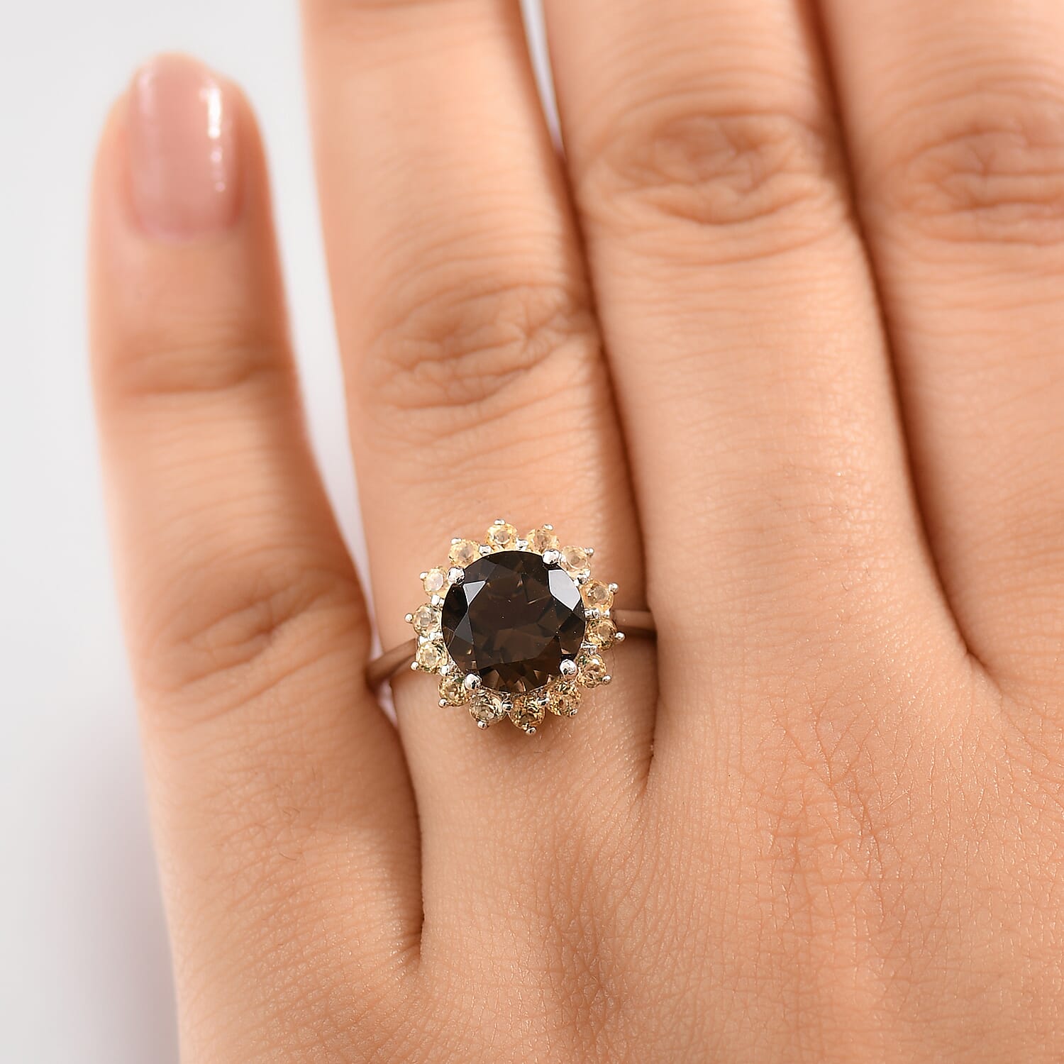 Karis Brazilian Smoky Quartz and Brazilian Citrine 3.20 ctw Ring in Platinum Bond (Size 10.0) 