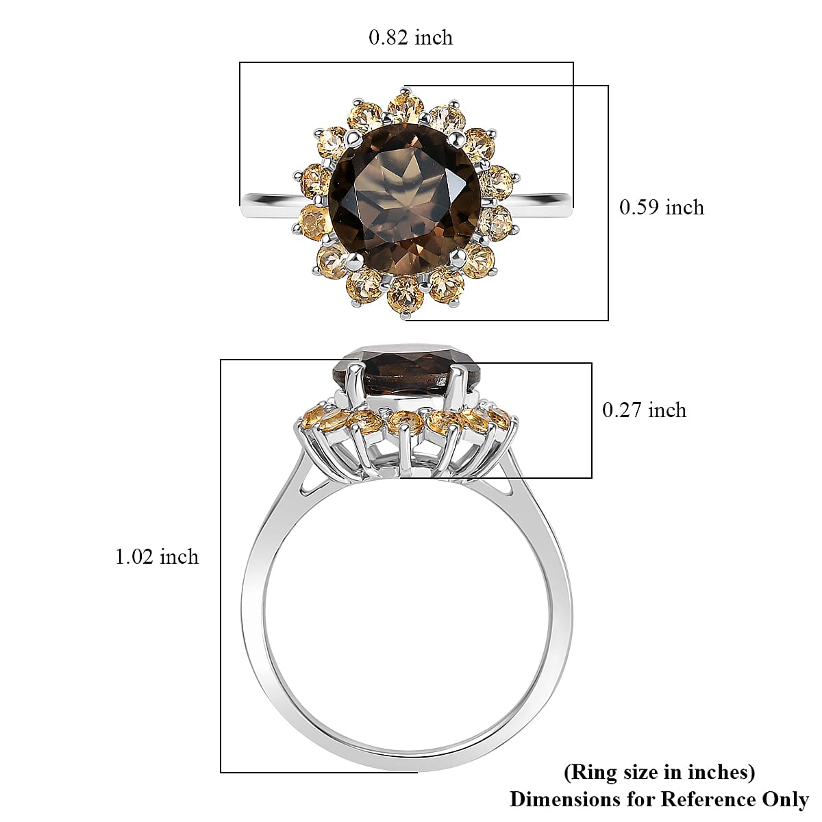 Karis Brazilian Smoky Quartz and Brazilian Citrine 3.20 ctw Ring in Platinum Bond (Size 10.0) 