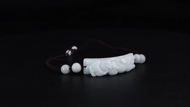 Natural Jade 110.00 ctw Carved Pixiu Bracelet in Rope Cord (6-9inch)