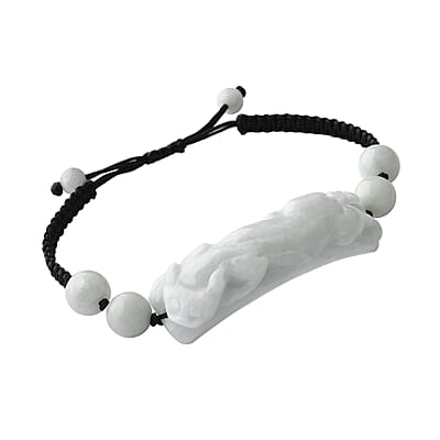 Natural Jade 110.00 ctw Carved Pixiu Bracelet in Rope Cord (6-9inch)