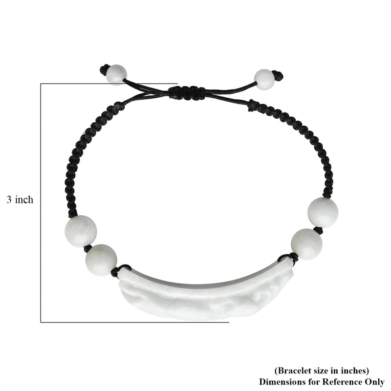 Natural Jade 110.00 ctw Carved Pixiu Bracelet in Rope Cord (6-9inch)
