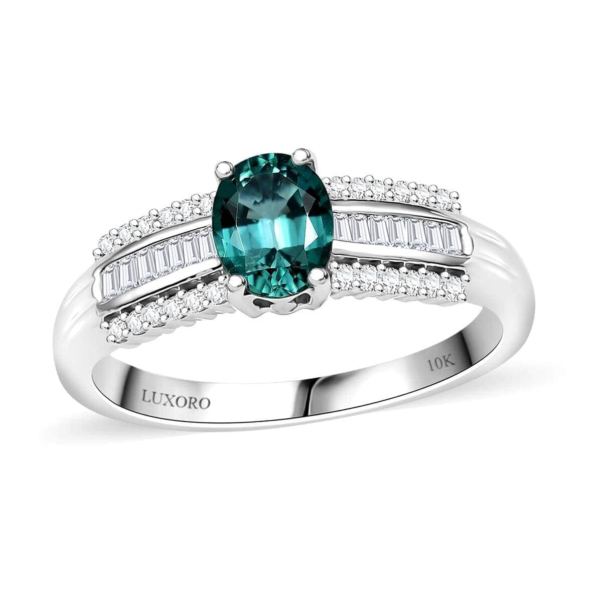 Luxoro Premium Pirineu Lagoon Tourmaline and G-H I2 Diamond 1.30 ctw Azure Grace Ring in 10K White Gold (Size 10.0) image number 0