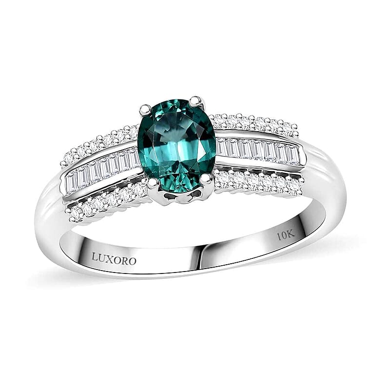 Luxoro Premium Pirineu Lagoon Tourmaline and G-H I2 Diamond 1.30 ctw Azure Grace Ring in 10K White Gold (Size 10.0)