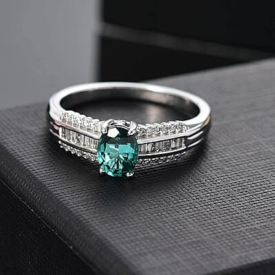 Luxoro Premium Pirineu Lagoon Tourmaline and G-H I2 Diamond 1.30 ctw Azure Grace Ring in 10K White Gold (Size 10.0)