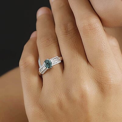 Luxoro Premium Pirineu Lagoon Tourmaline and G-H I2 Diamond 1.30 ctw Azure Grace Ring in 10K White Gold (Size 10.0)