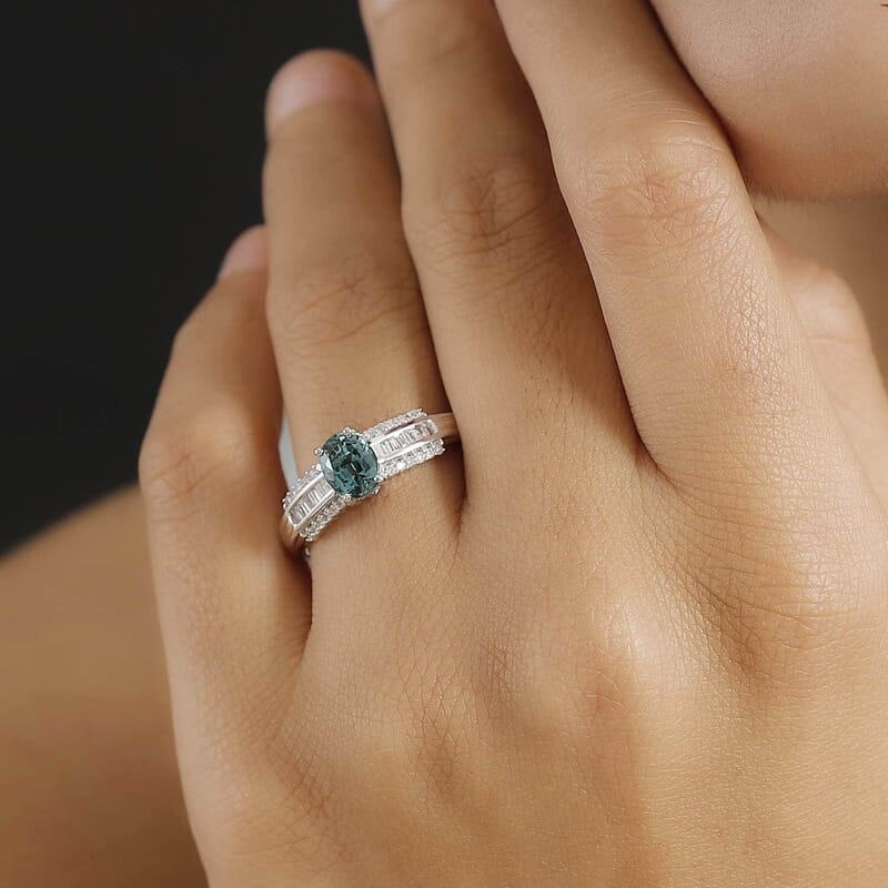 Luxoro Premium Pirineu Lagoon Tourmaline and G-H I2 Diamond 1.30 ctw Azure Grace Ring in 10K White Gold (Size 10.0)