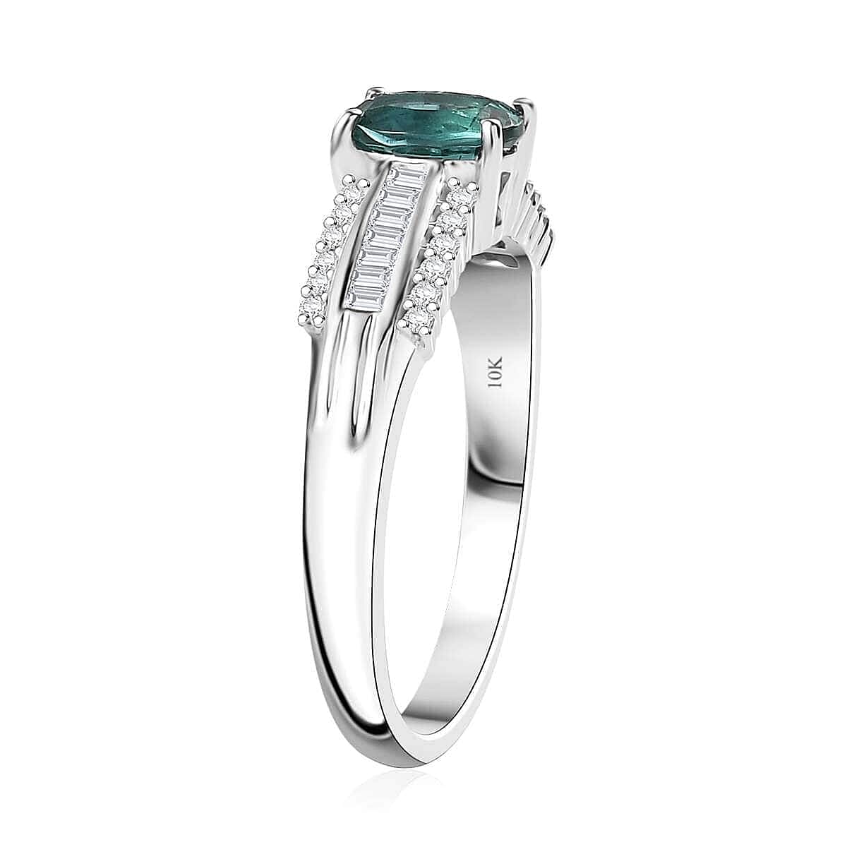 Luxoro Premium Pirineu Lagoon Tourmaline and G-H I2 Diamond 1.30 ctw Azure Grace Ring in 10K White Gold (Size 10.0)