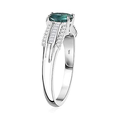 Luxoro Premium Pirineu Lagoon Tourmaline and G-H I2 Diamond 1.30 ctw Azure Grace Ring in 10K White Gold (Size 10.0)