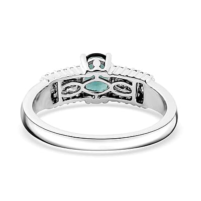 Luxoro Premium Pirineu Lagoon Tourmaline and G-H I2 Diamond 1.30 ctw Azure Grace Ring in 10K White Gold (Size 10.0)