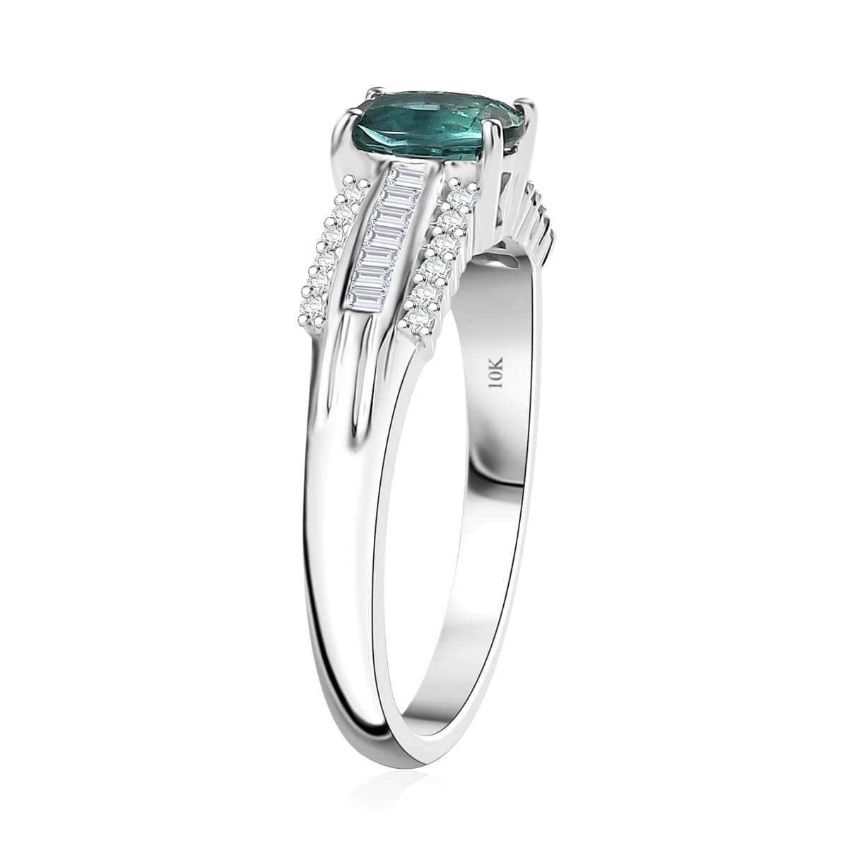 Luxoro 10K White Gold Premium Pirineu Lagoon Tourmaline, Diamond (G-H, I2) (0.30 cts) Ring (Size 10.0) 1.30 ctw image number 3