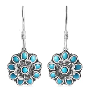 Artisan Crafted Sleeping Beauty Turquoise 1.65 ctw Floral Earrings in Black Oxidized Sterling Silver