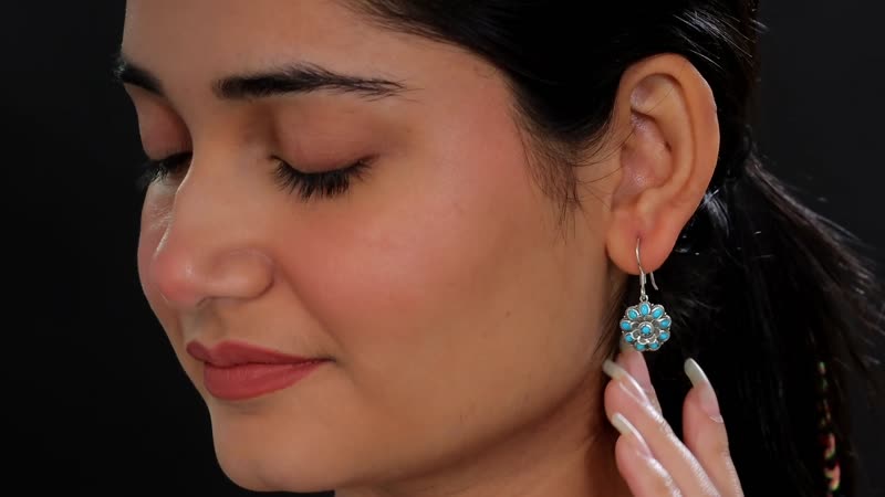 D'Joy Artisan Crafted Sleeping Beauty Turquoise 1.65 ctw Floral Earrings in Black Oxidized Sterling Silver