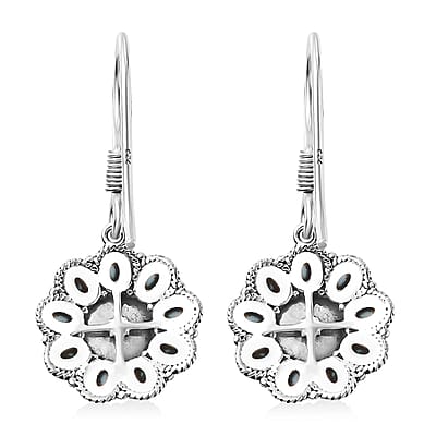 D'Joy Artisan Crafted Sleeping Beauty Turquoise 1.65 ctw Floral Earrings in Black Oxidized Sterling Silver
