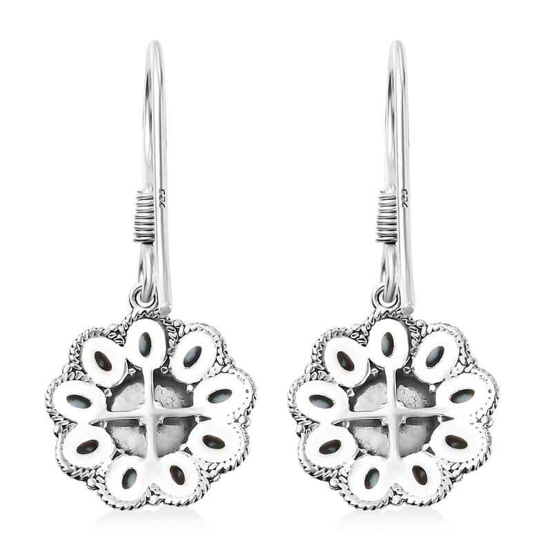 D'Joy Artisan Crafted Sleeping Beauty Turquoise 1.65 ctw Floral Earrings in Black Oxidized Sterling Silver