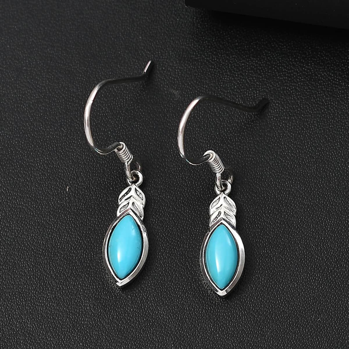 Sleeping Beauty Turquoise 2.30 ctw Earrings in Black Oxidized Sterling Silver image number 1