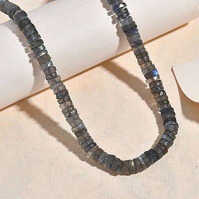 Malagasy Labradorite 100.00 ctw Necklace in Rhodium Over Sterling Silver 18 Inches