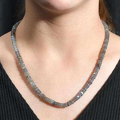 Malagasy Labradorite 100.00 ctw Necklace in Rhodium Over Sterling Silver 18 Inches