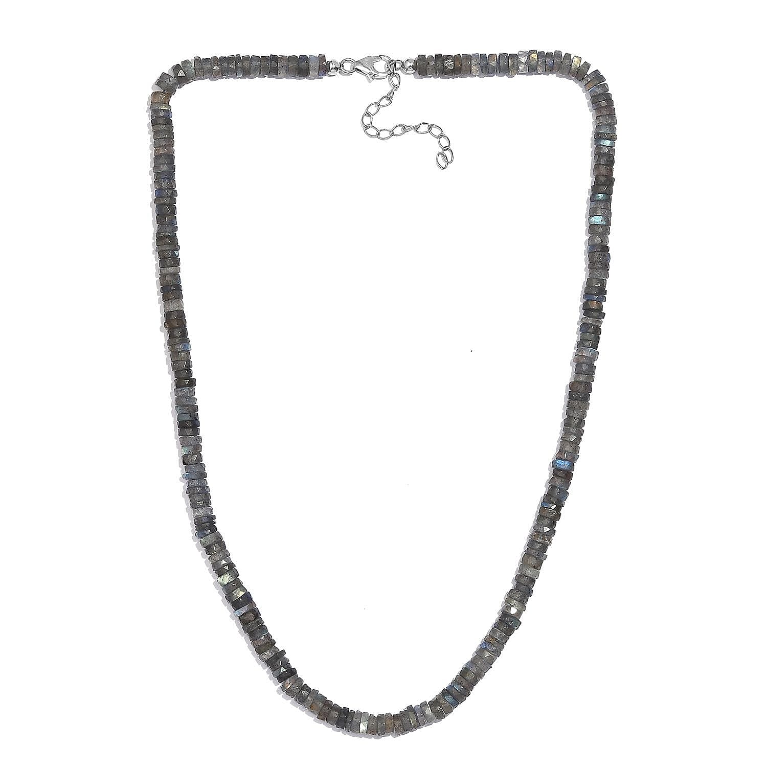 Malagasy Labradorite 100.00 ctw Necklace in Rhodium Over Sterling Silver 18 Inches