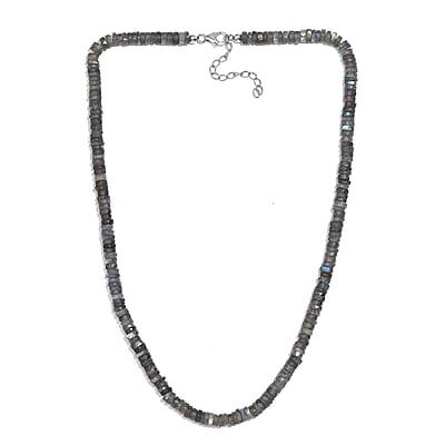 Malagasy Labradorite 100.00 ctw Necklace in Rhodium Over Sterling Silver 18 Inches