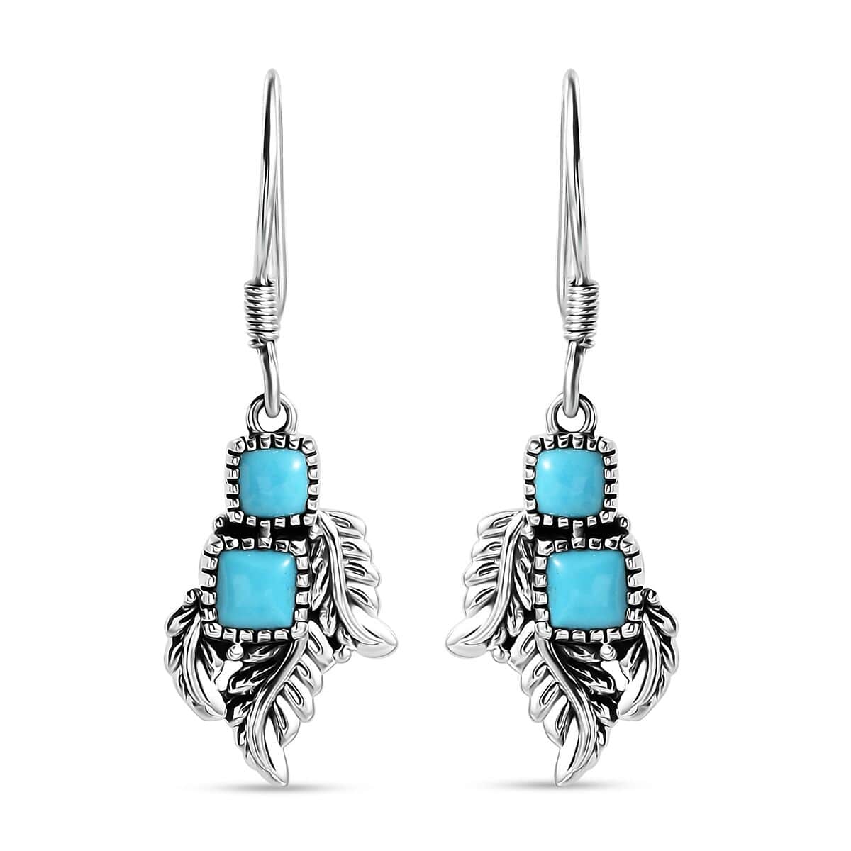 Artisan Crafted Sleeping Beauty Turquoise 1.90 ctw Leaf Earrings in Black Oxidized Sterling Silver image number 0