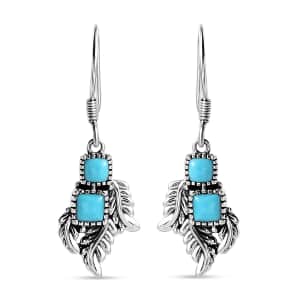 Artisan Crafted Sleeping Beauty Turquoise 1.90 ctw Leaf Earrings in Black Oxidized Sterling Silver