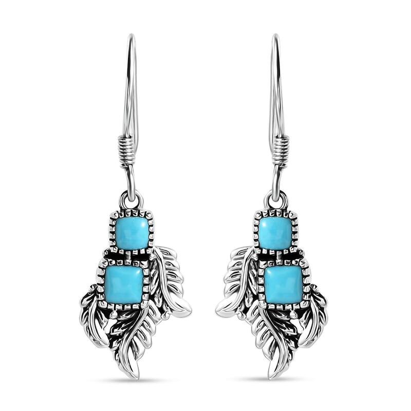 D'Joy Artisan Crafted Sleeping Beauty Turquoise 1.90 ctw Leaf Earrings in Black Oxidized Sterling Silver