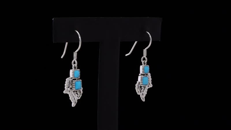 D'Joy Artisan Crafted Sleeping Beauty Turquoise 1.90 ctw Leaf Earrings in Black Oxidized Sterling Silver