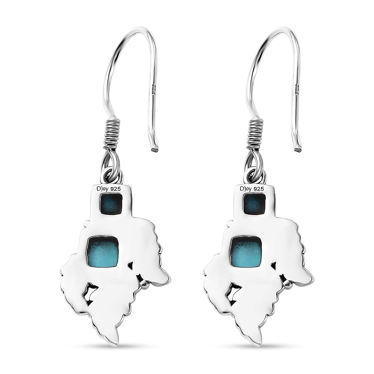 D'Joy Artisan Crafted Sleeping Beauty Turquoise 1.90 ctw Leaf Earrings in Black Oxidized Sterling Silver