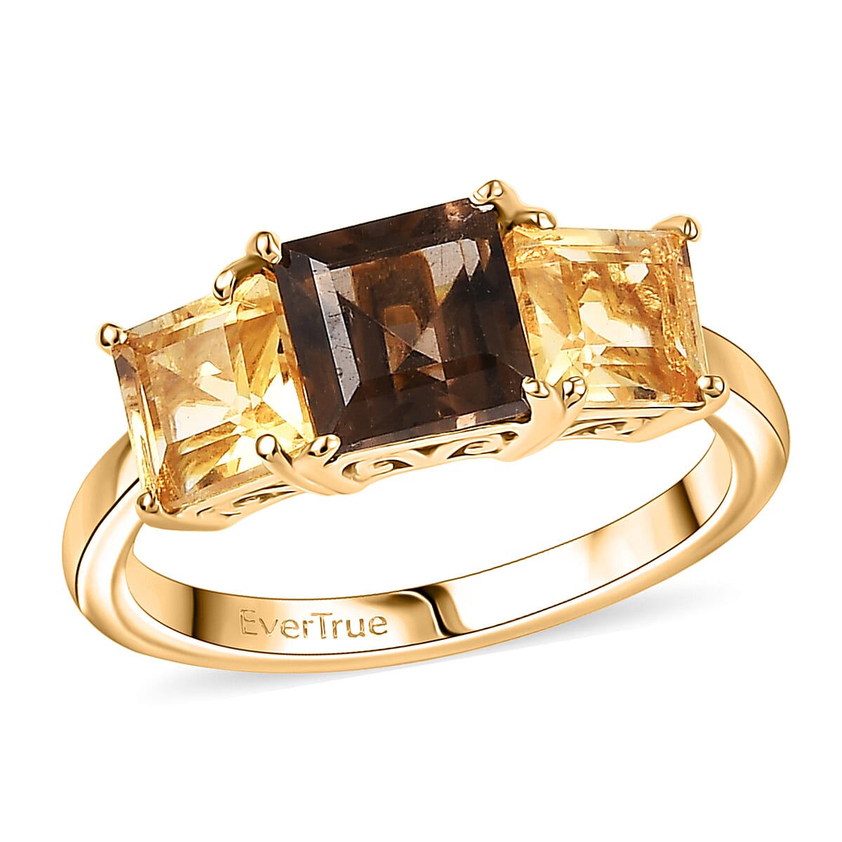 EverTrue Brazilian Smoky Quartz and Brazilian Citrine 2.35 ctw 3 Stone Ring in 18K YG Plated (Size  10.0) image number 0