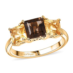 EverTrue Brazilian Smoky Quartz and Brazilian Citrine 2.35 ctw 3 Stone Ring in 18K YG Plated (Size  10.0)
